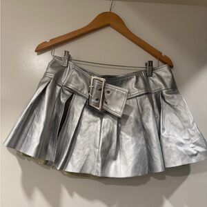 Metallic  Pleated Mini Skirt